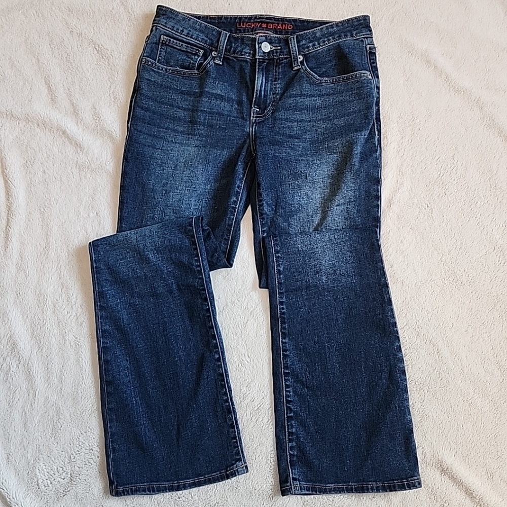 Lucky Brand Denim Lolita Boot Cut Low Rise Dark Wash Jeans Size 28/6 Ankle Short
